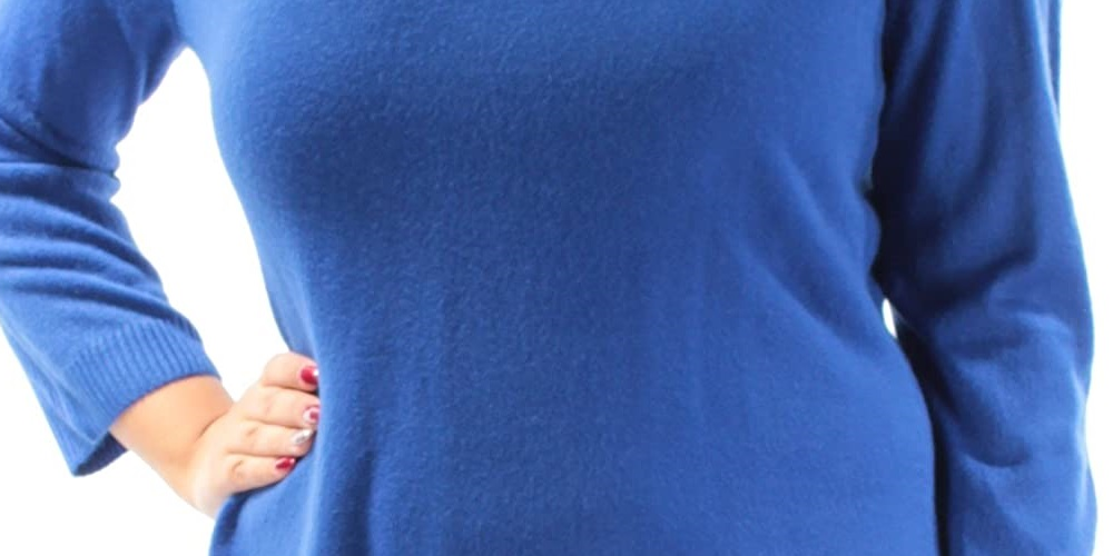 Karen Scott Suéter feminino com decote em V, azul, tamanho grande