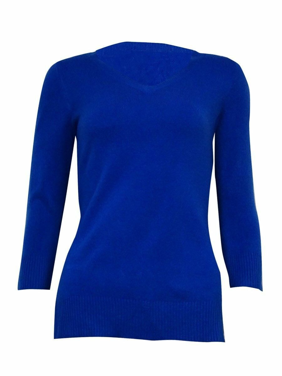 Karen Scott Suéter feminino com decote em V, azul marinho, tamanho pequeno