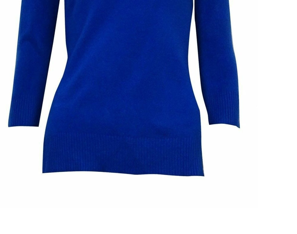 Karen Scott Suéter feminino com decote em V, azul marinho, tamanho pequeno