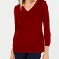 Karen Scott Suéter feminino com decote em V, vermelho, tamanho médio