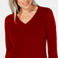 Karen Scott Suéter feminino com decote em V, vermelho, tamanho médio