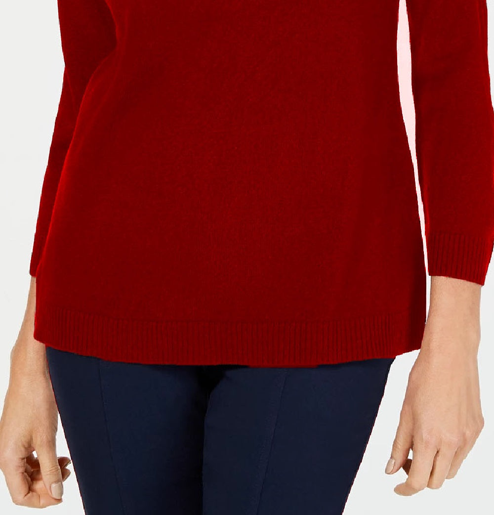 Karen Scott Suéter feminino com decote em V, vermelho, tamanho médio