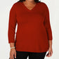 Karen Scott Suéter Luxsoft Plus Size com Decote em V, Vermelho, Tamanho 2X