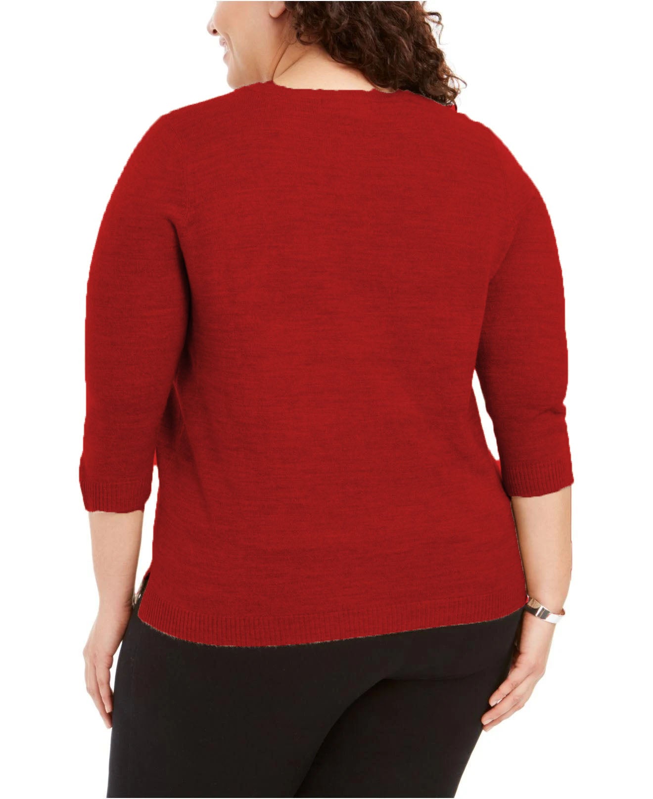 Karen Scott Suéter Luxsoft Plus Size com Decote em V, Vermelho, Tamanho 2X