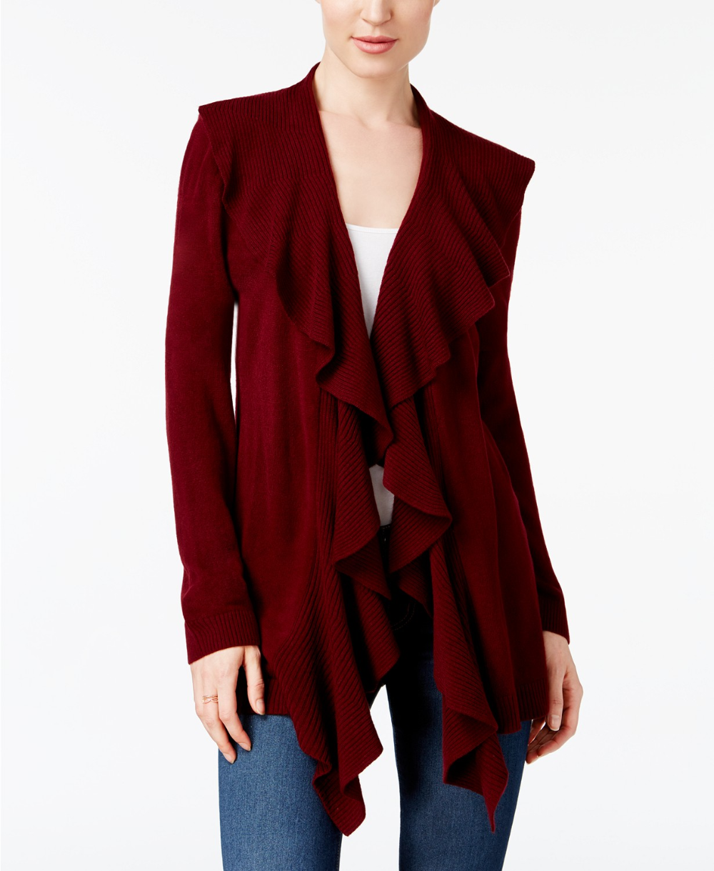 Karen Scott Cardigan Feminino com Babados na Frente, Preto, Tamanho Grande