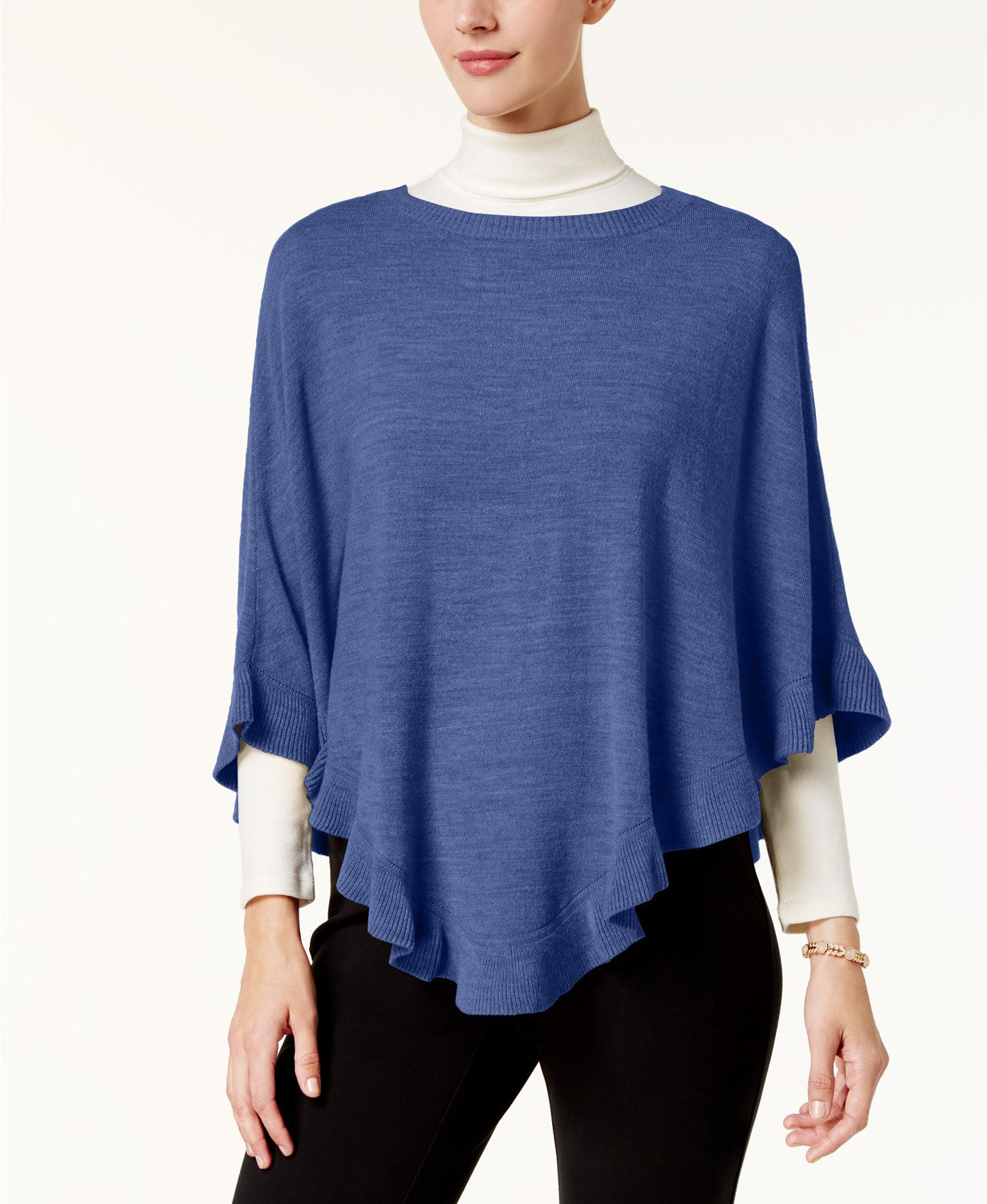 Poncho assimétrico com babados Karen Scott feminino, azul, tamanho extragrande
