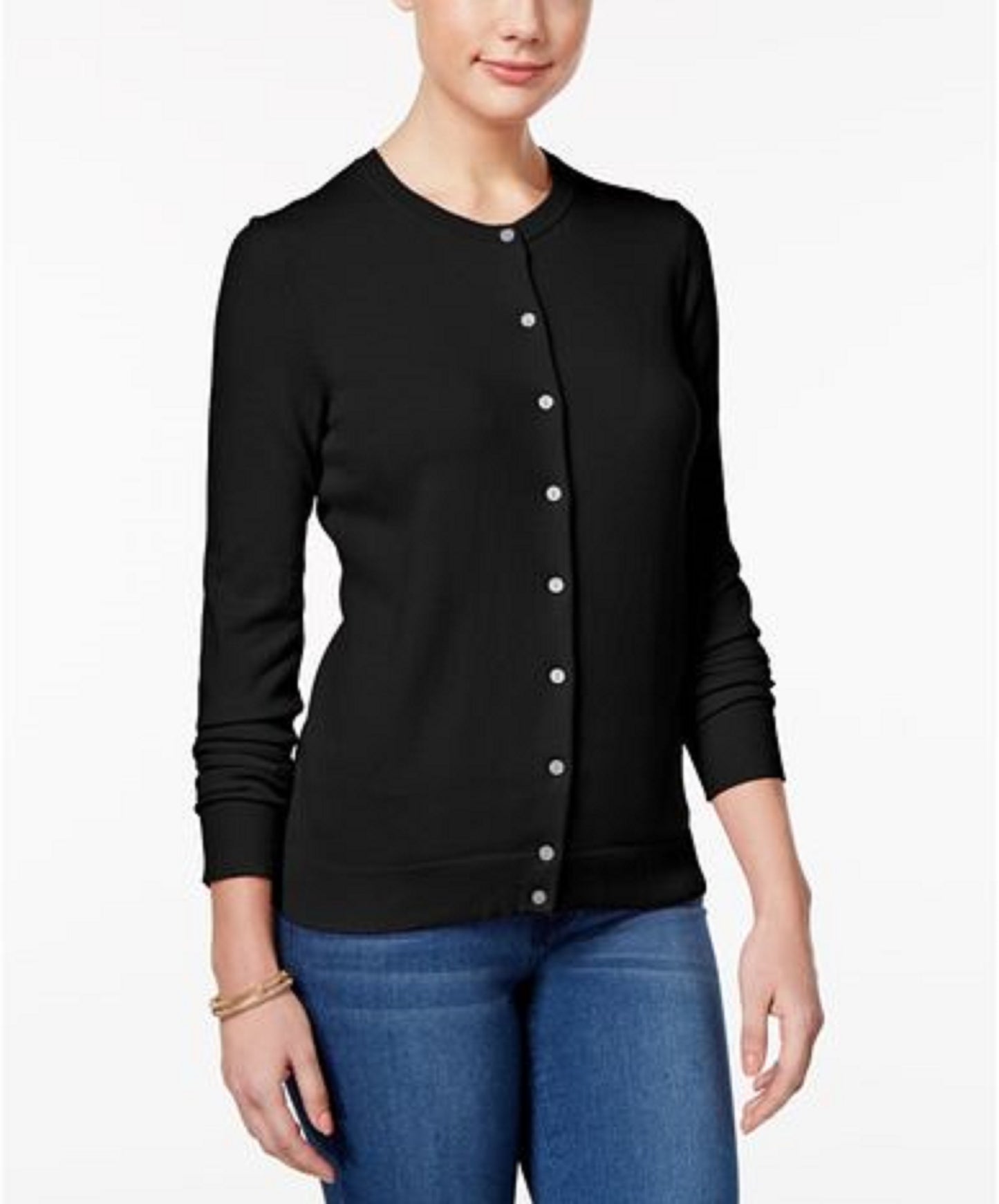 Karen Scott Cardigan Feminino com Botões e Contas Preto Tamanho P