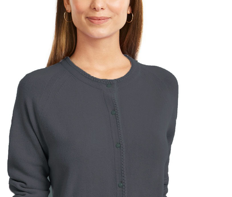 Karen Scott Cardigan Feminino com Botões e Contas Preto Tamanho Extra Grande