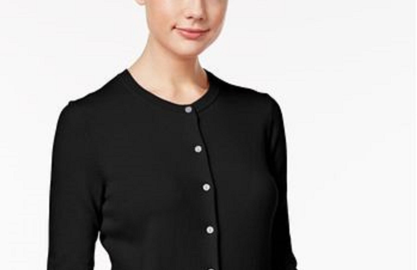 Cardigan feminino Karen Scott com botões e contas, preto, tamanho extra pequeno