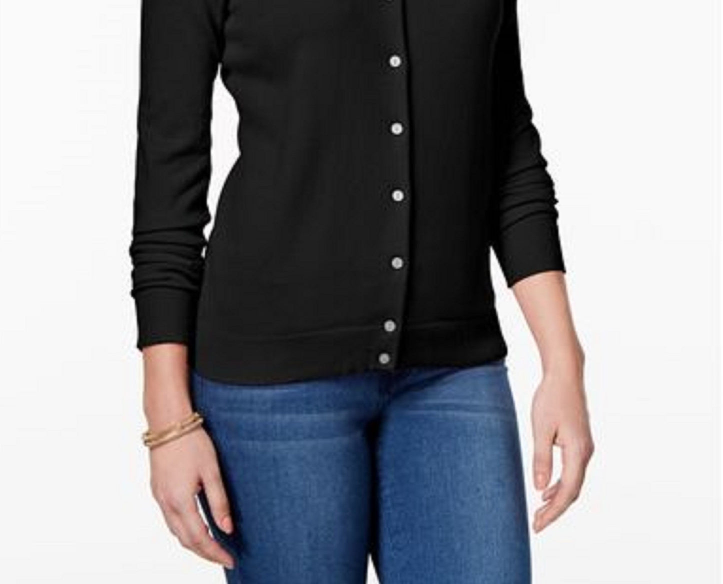 Cardigan feminino Karen Scott com botões e contas, preto, tamanho extra pequeno