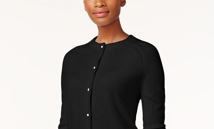 Karen Scott Cardigan Feminino Petite Luxsoft Botão Preto Tamanho Petite