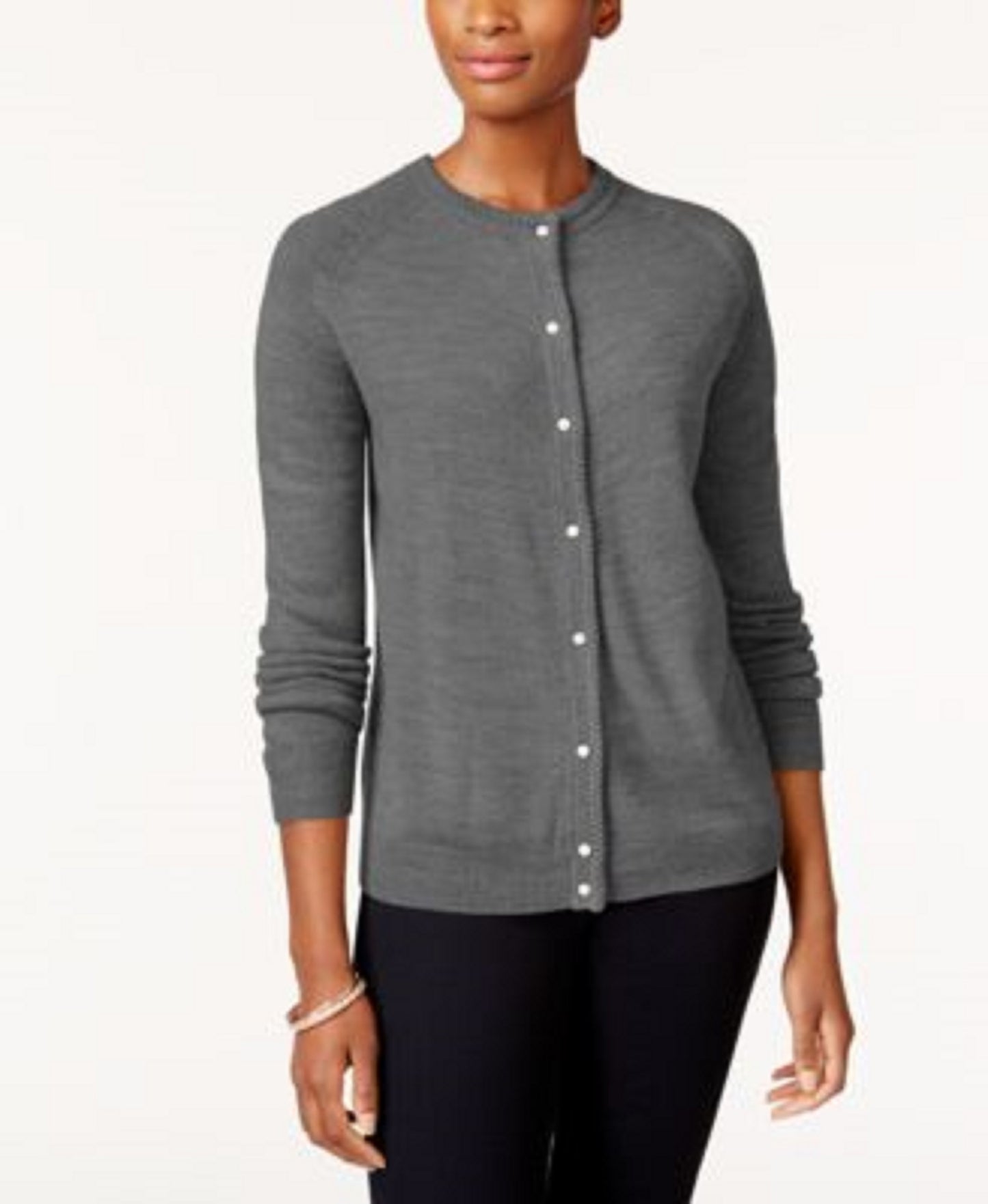 Karen Scott Cardigan Feminino Petite Luxsoft Botão Cinza Escuro Tamanho Petite