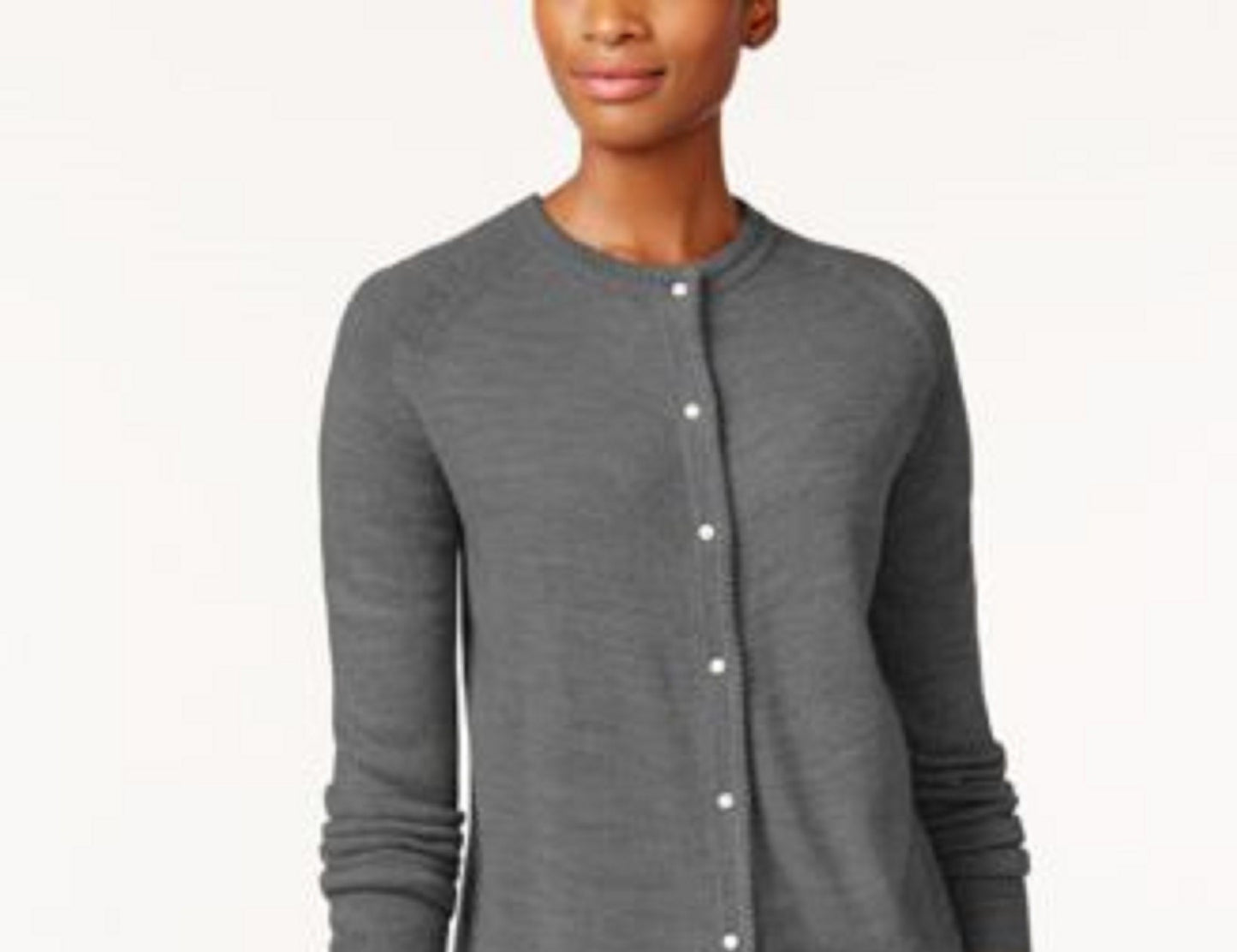 Karen Scott Cardigan Feminino Petite Luxsoft Botão Cinza Escuro Tamanho Petite