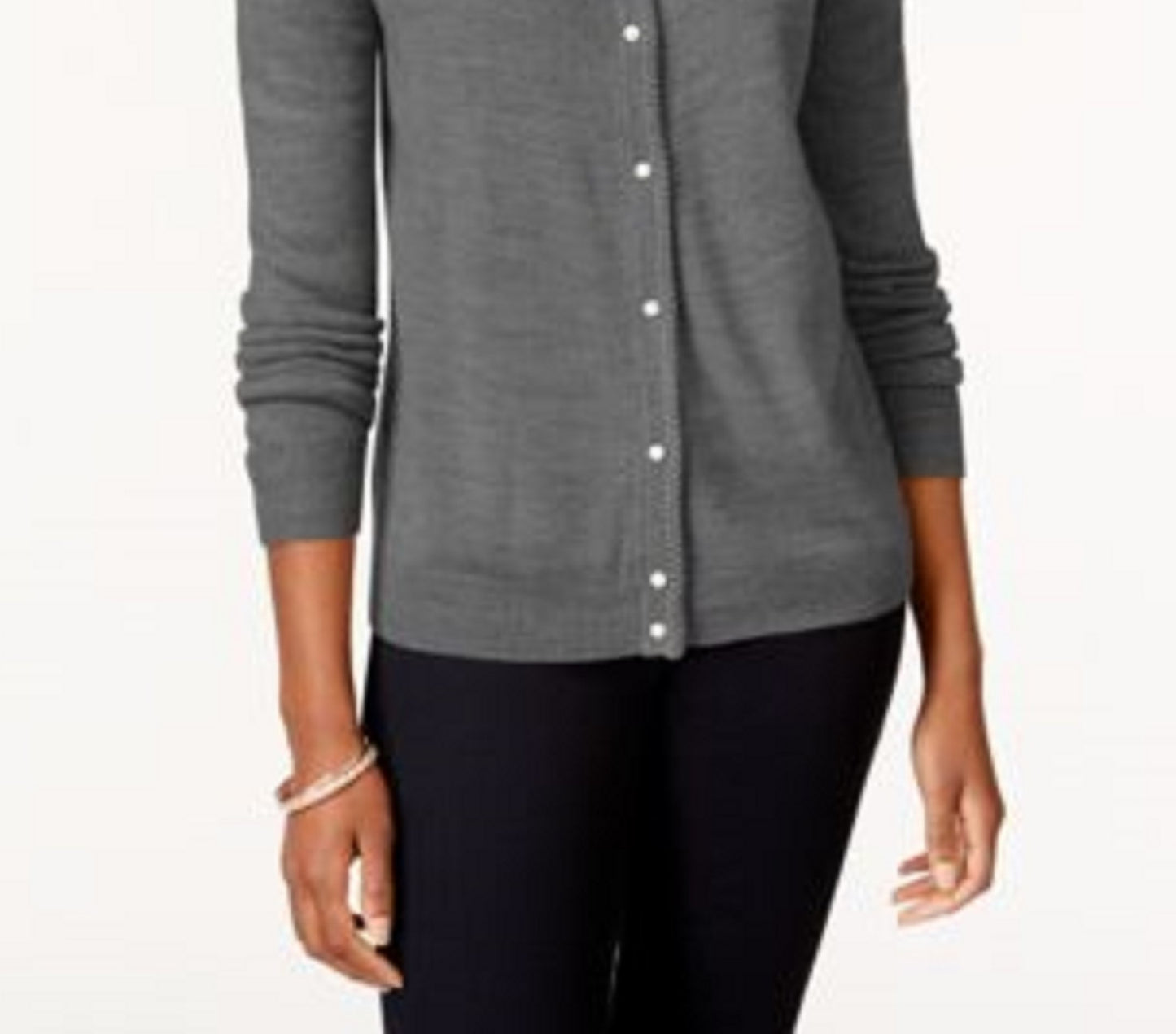 Karen Scott Cardigan Feminino Petite Luxsoft Botão Cinza Escuro Tamanho Petite