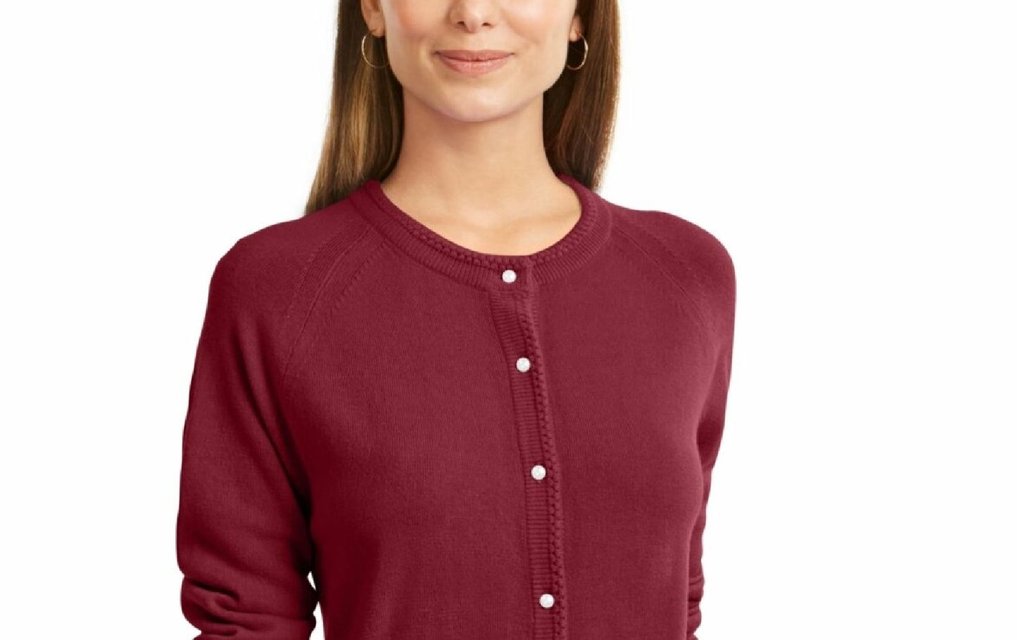 Karen Scott Cardigan Feminino Petite Luxsoft com Botões Vinho Tamanho Médio