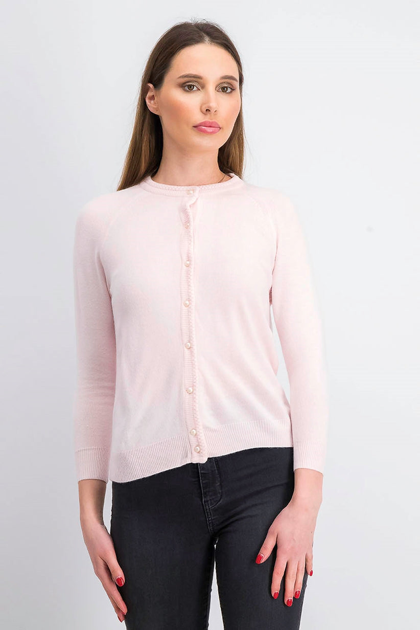 Karen Scott Cardigan Feminino Petite Luxsoft com Botões Rosa Tamanho Petite Pequeno