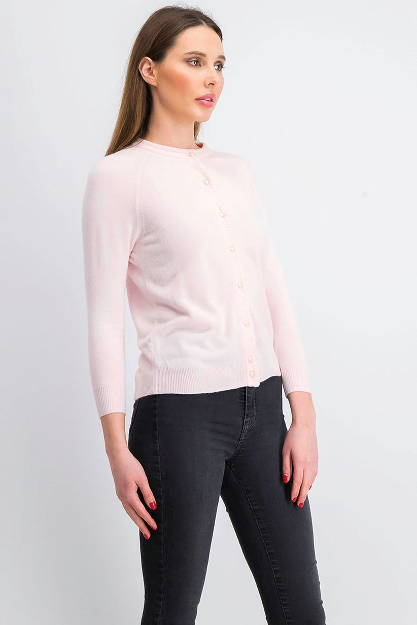 Karen Scott Cardigan Feminino Petite Luxsoft com Botões Rosa Tamanho Petite Pequeno