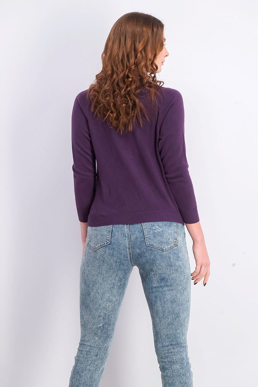 Karen Scott Cardigan Feminino Luxsoft Botão Médio Roxo Tamanho Pequeno Médio