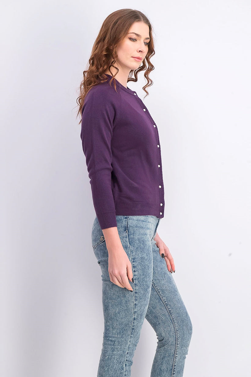 Karen Scott Cardigan Feminino Luxsoft Botão Médio Roxo Tamanho Pequeno Médio