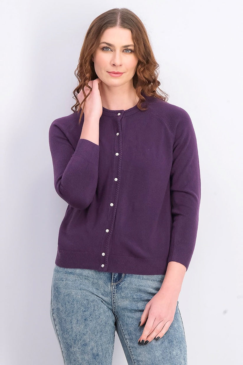 Karen Scott Cardigan Feminino Luxsoft Botão Roxo Tamanho Pequeno Pequeno