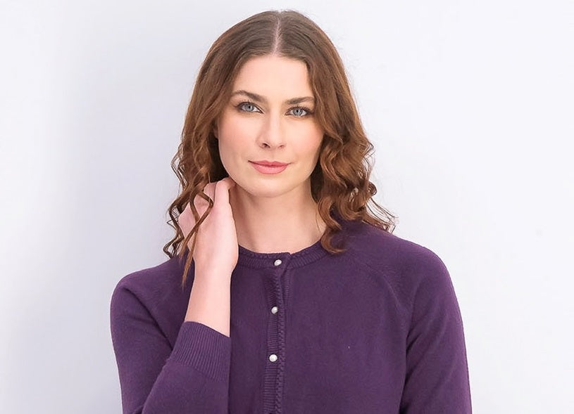 Karen Scott Cardigan Feminino Luxsoft Botão Roxo Tamanho Pequeno Pequeno