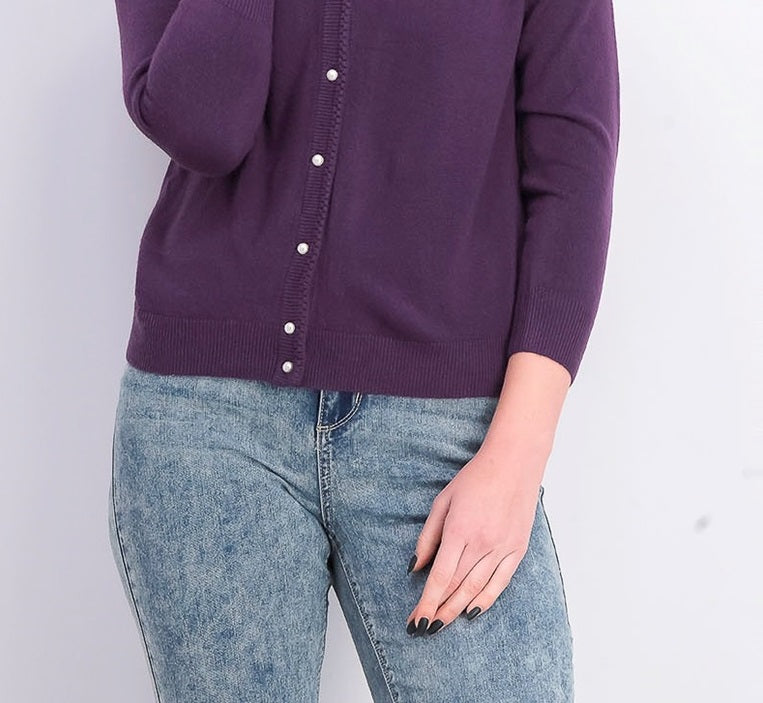 Karen Scott Cardigan Feminino Luxsoft Botão Roxo Tamanho Pequeno Pequeno