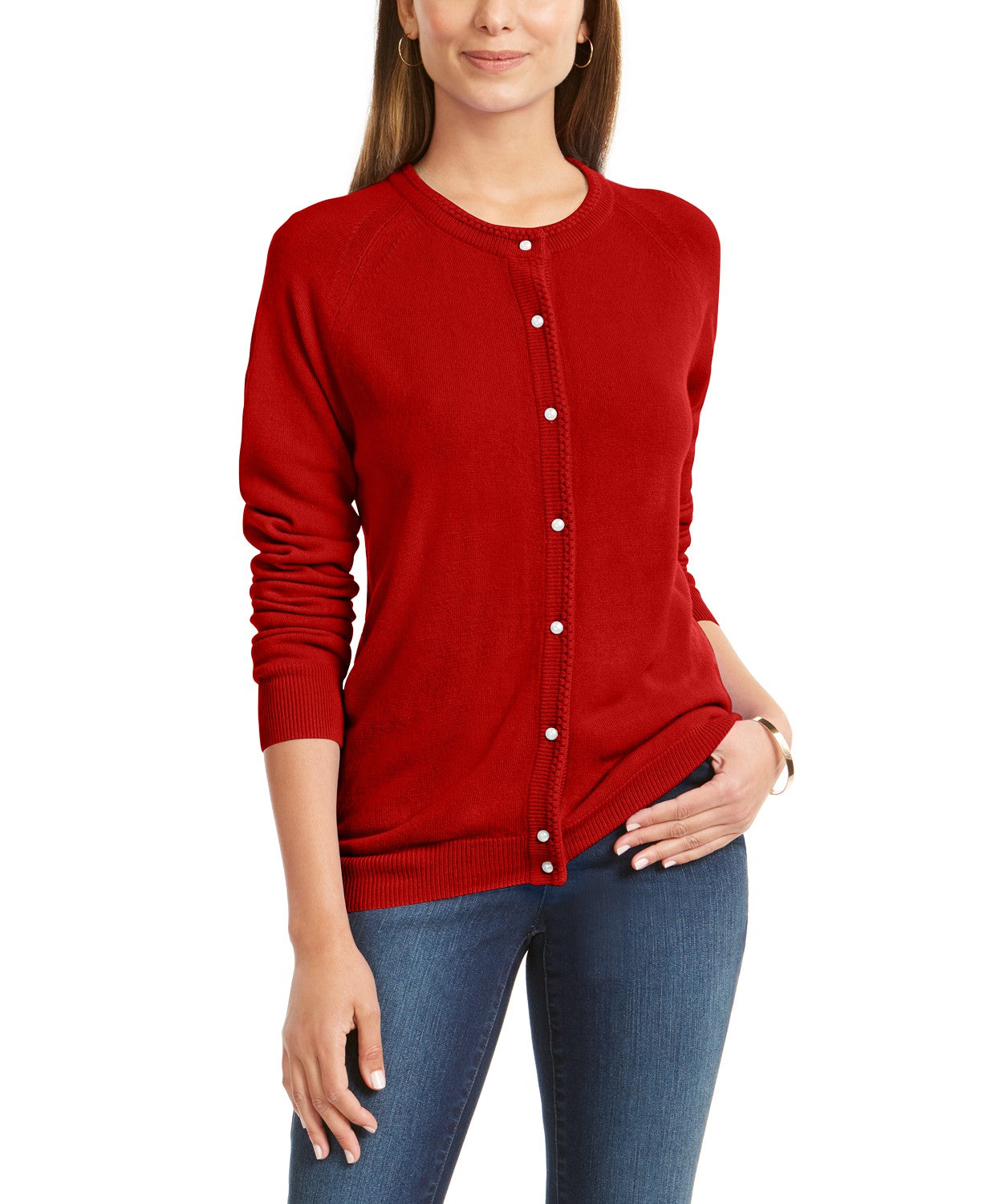 Karen Scott Cardigan Feminino Luxsoft Botão Vermelho Tamanho Pequeno Pequeno