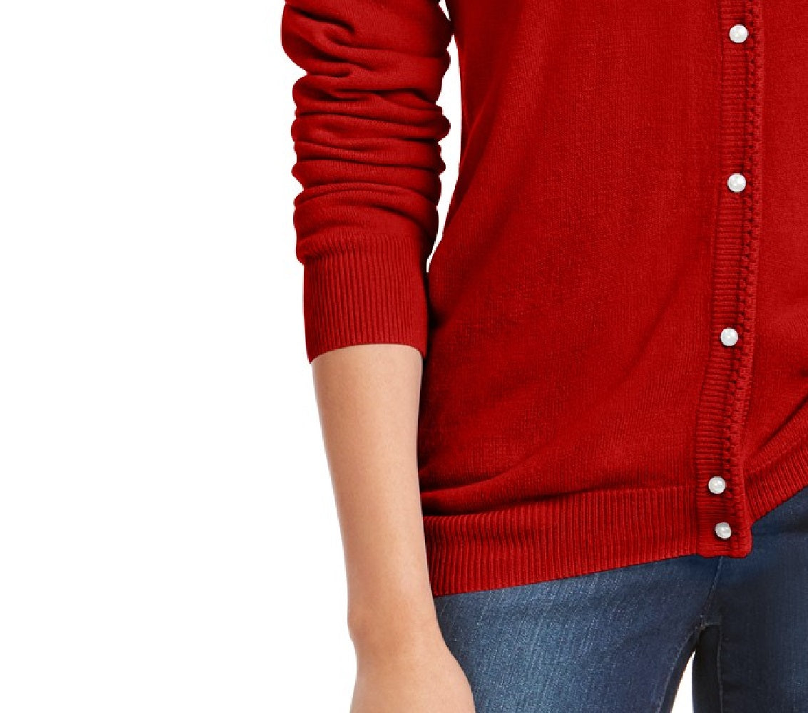 Karen Scott Cardigan Feminino Luxsoft Botão Vermelho Tamanho Pequeno Pequeno