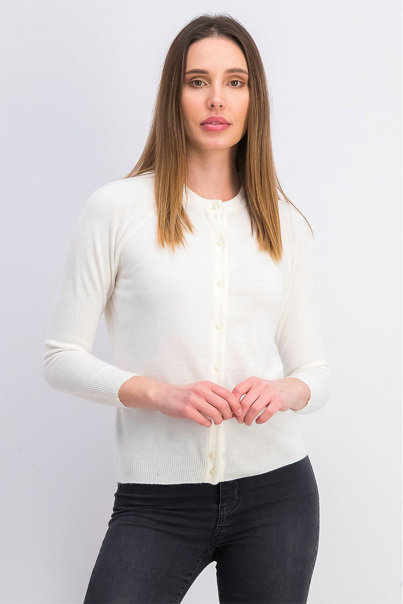 Karen Scott Cardigan Feminino Petite Luxsoft com Botões Branco Tamanho Médio
