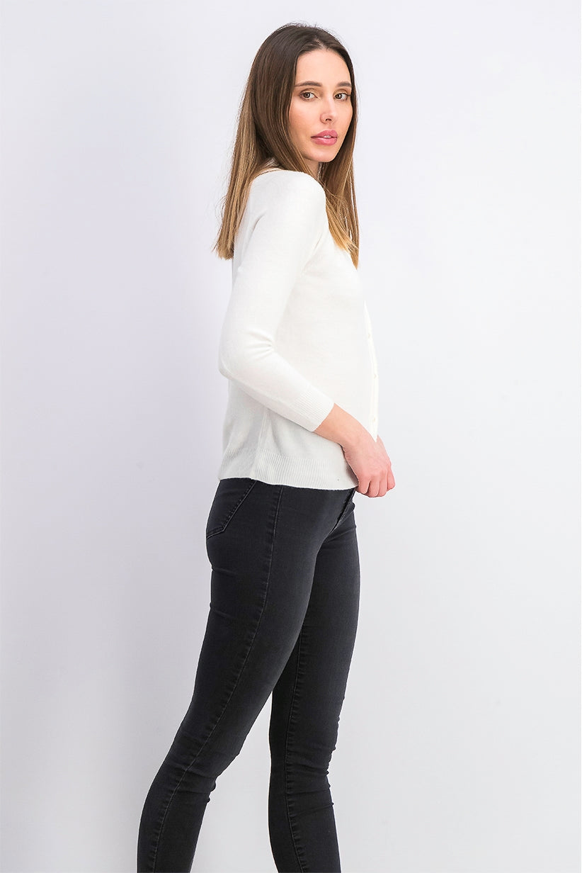 Karen Scott Cardigan Feminino Petite Luxsoft com Botões Branco Tamanho Médio