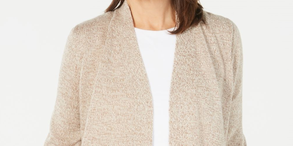 Karen Scott Cardigan Feminino com Frente Aberta e Acabamento Contrastado, Bege, Tamanho Grande
