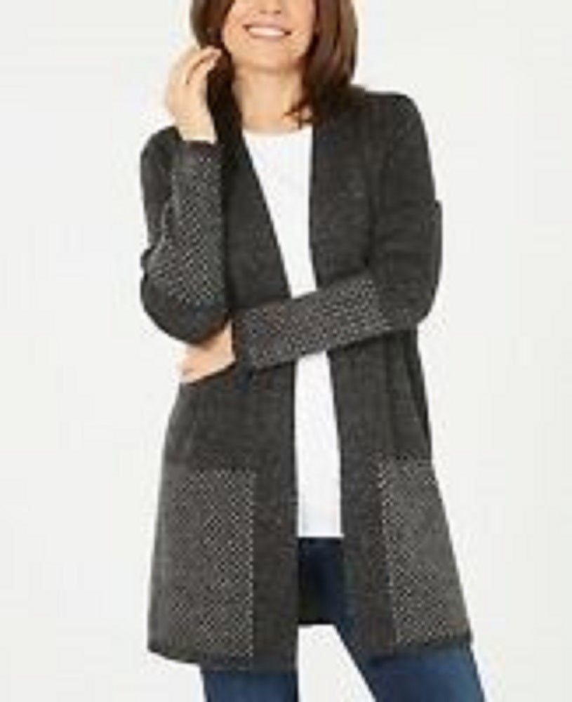 Karen Scott Cardigan Feminino Aberto Frente Contrastada Preto Tamanho P
