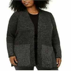 Karen Scott Cardigan Plus Size Feminino com Borda Estampada Preto Tamanho 2X
