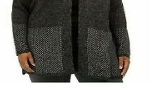 Karen Scott Cardigan Plus Size Feminino com Borda Estampada Preto Tamanho 2X