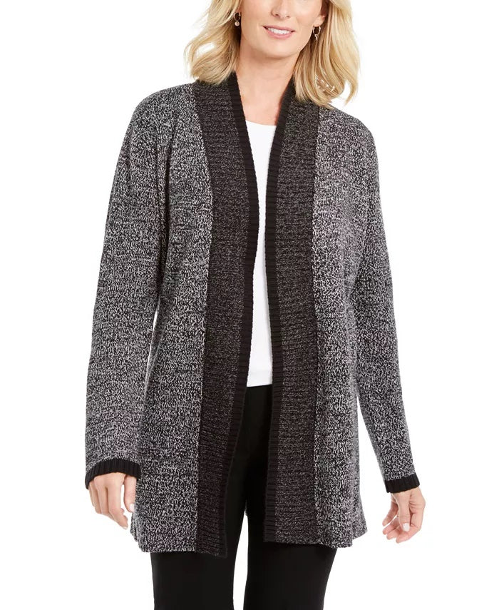 Karen Scott Cardigan Feminino Contraste Frente Aberta Preto Tamanho X-G