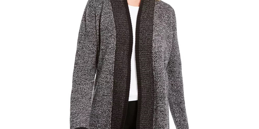 Karen Scott Cardigan Feminino Contraste Frente Aberta Preto Tamanho X-G