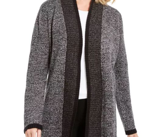Karen Scott Cardigan Feminino Contraste Frente Aberta Preto Tamanho X-G