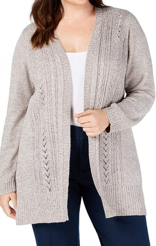 Karen Scott Cardigan Pointelle com frente aberta plus size feminino Gull Marl tamanho 3X