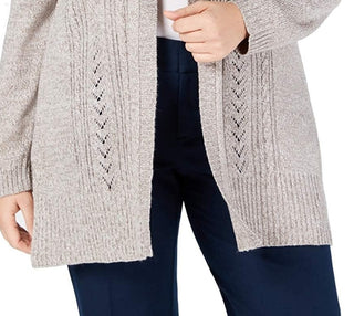 Karen Scott Cardigan Pointelle com frente aberta plus size feminino Gull Marl tamanho 3X