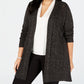 Karen Scott Cardigan feminino plus size Pointelle com frente aberta, preto, tamanho 2X