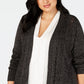 Karen Scott Cardigan feminino plus size Pointelle com frente aberta, preto, tamanho 2X