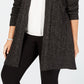 Karen Scott Cardigan feminino plus size Pointelle com frente aberta, preto, tamanho 2X