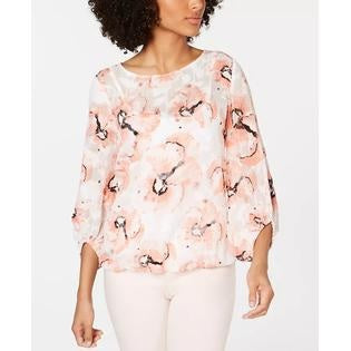 Blusa feminina Alfani com estampa de bolhas e bainha laranja, tamanho pequeno, pequeno e médio