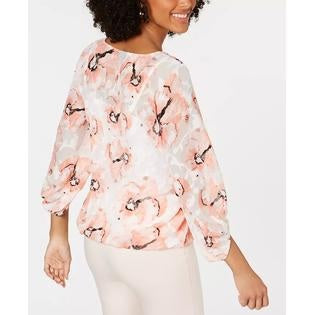 Blusa feminina Alfani com estampa de bolhas e bainha laranja, tamanho pequeno, pequeno e médio