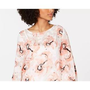 Blusa feminina Alfani com estampa de bolhas e bainha laranja, tamanho pequeno, pequeno e médio