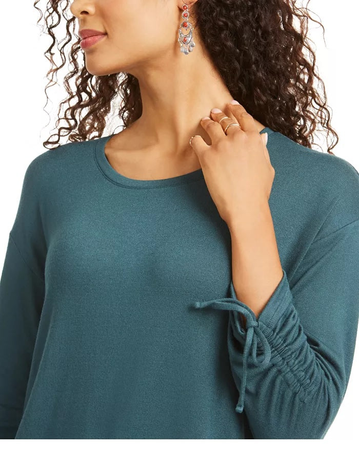 Top curto com cordão e punhos amarrados feminino Style &amp; Co, tamanho pequeno, verde