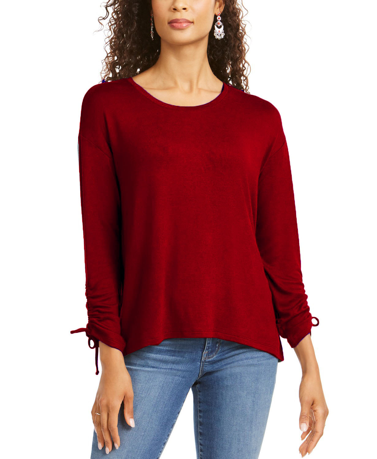 Top curto feminino com cordão e punhos amarrados, tamanho PP, vermelho, da Style &amp; Co
