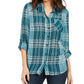 Camisa xadrez feminina Style &amp; Co com um bolso, verde, tamanho XS