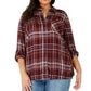Camisa utilitária xadrez plus size feminina Style &amp; Co Berry tamanho 3 extra grande