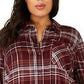 Camisa utilitária xadrez plus size feminina Style &amp; Co Berry tamanho 3 extra grande
